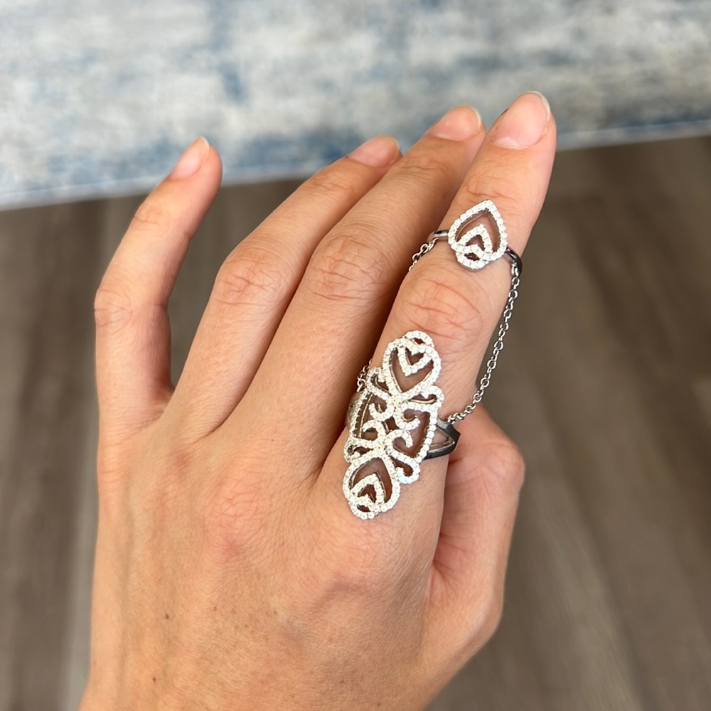 Turkish Style Rings with a Chain Sterling Silver, CZ